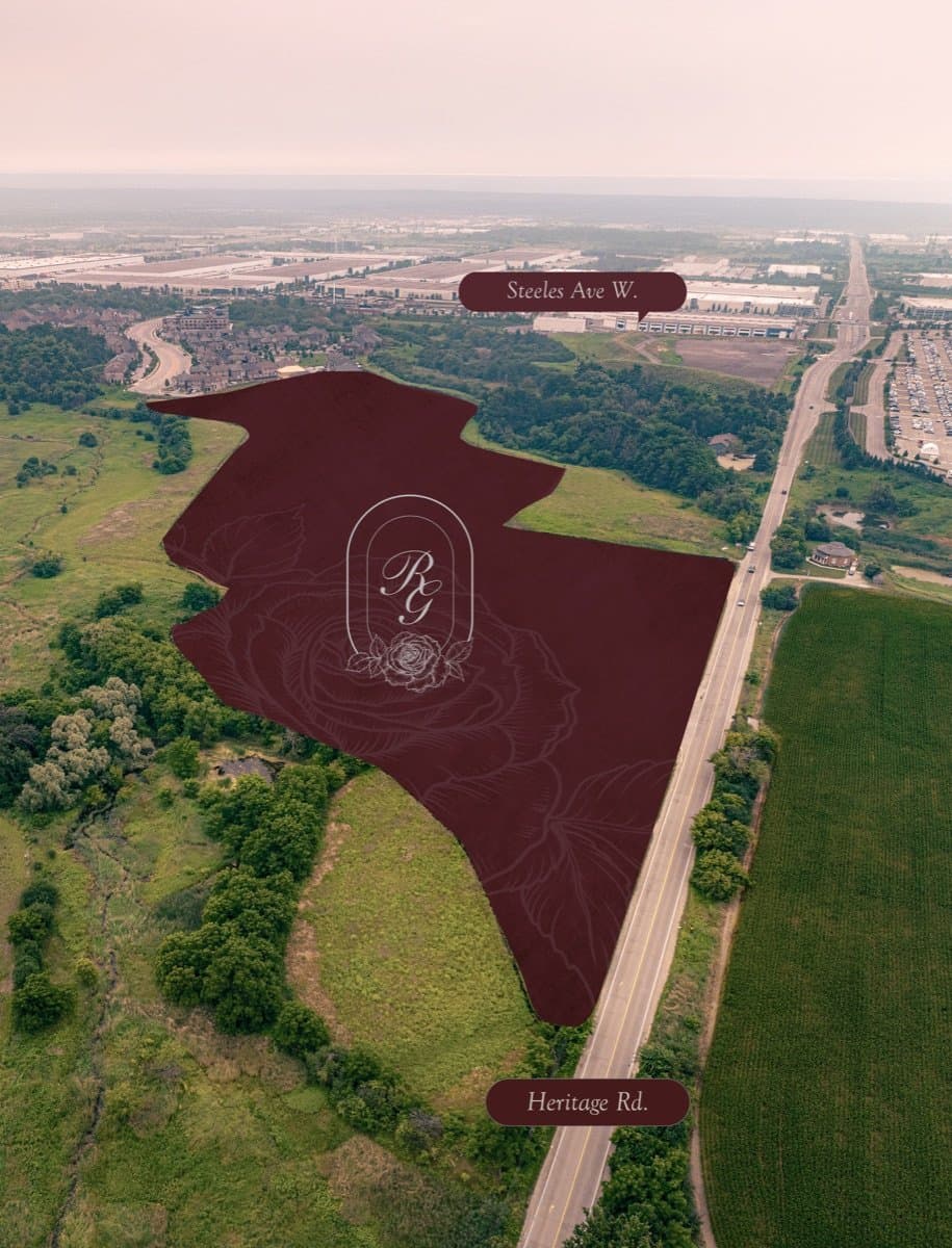 Rosemont Grove aerial site plan at Heritage Rd. and Steeles Ave. W. in Brampton